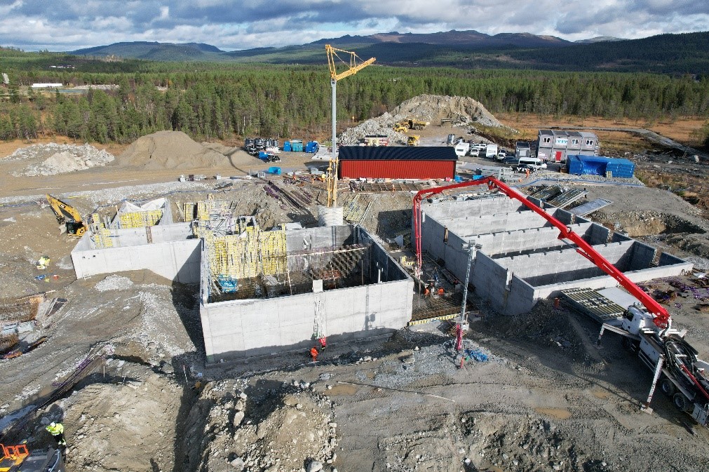 Drönarbild över bygget av avloppsreningsverk i Funäsdalen